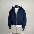 Oversized Cropped Zip-Up Hoodie - Navy Blue Streetwear Sweatshirt