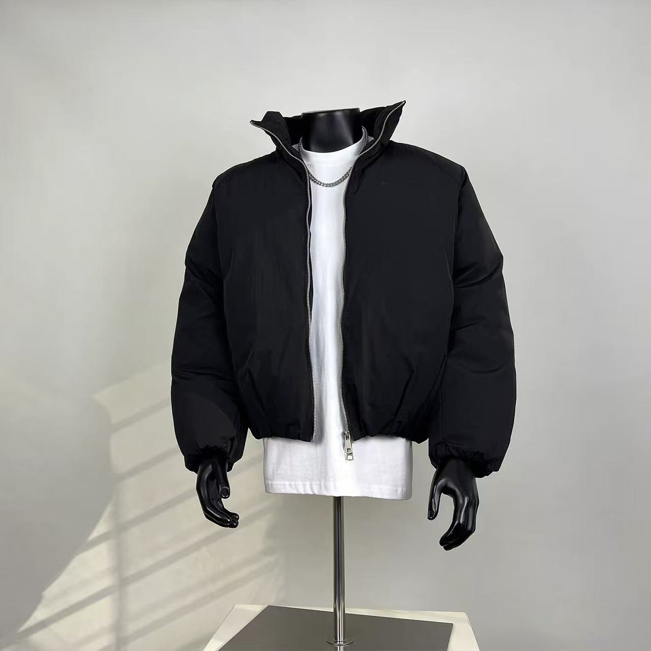 Oversized Black Cropped Puffer Jacket