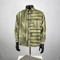 Olive Green Striped Chinese Knot Button-Down Shirt – Retro Oriental Style Long Sleeve Top