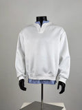 Men's White Fake Two-Piece Striped Collar Casual Sweatshirt