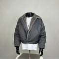 Men's Grey Cropped Puffer Jacket with Faux Fur Collar - Winter Warm Bomber Coat