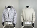 Grey Chevron Hooded Puffer Jacket + Beige Crewneck Sweatshirt Set