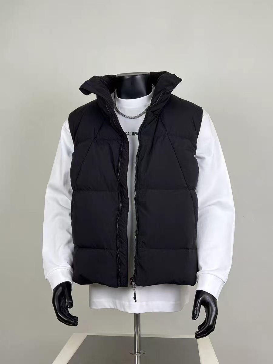 Men's Quilted Puffer Vest – Stand Collar Insulated Winter Gilet in Black