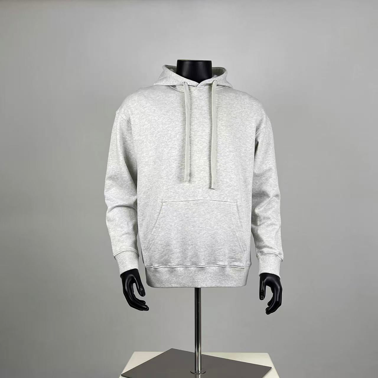 Heather Grey Classic Fit Hoodie - Oversized Heavyweight Fleece Sweatshirt