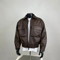 Brown Faux Leather Cropped Bomber Jacket – Utility Pocket Street Style