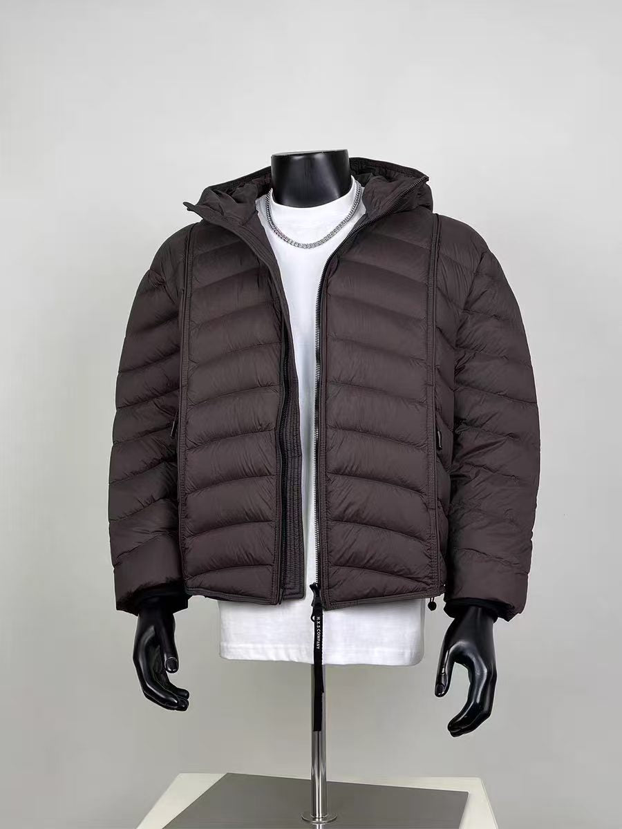 Packable Insulated Hooded Puffer Jacket – Men's Dark Brown Quilted Winter Coat