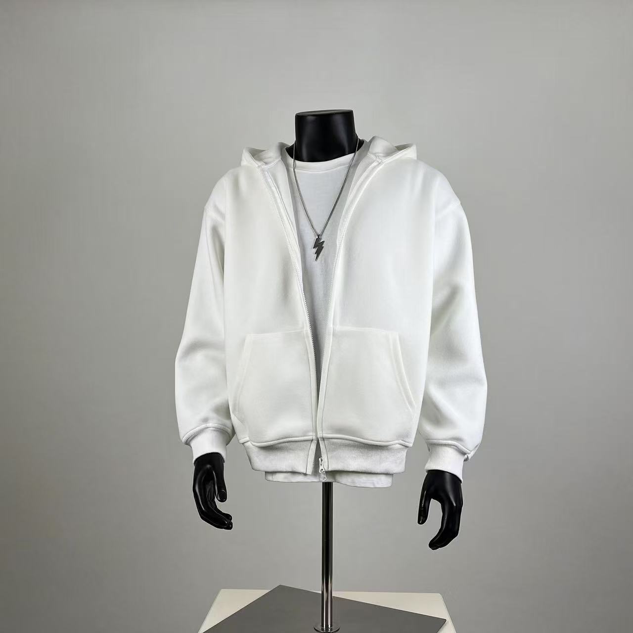 White Oversized Zip-Up Hoodie | Minimalist Streetwear Jacket