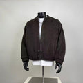 Men's Dark Brown Wool-Blend Cropped Bomber Jacket