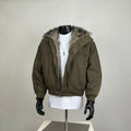 Olive Green Cropped Parka Jacket – Faux Fur Lined Hood Streetwear
