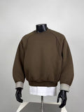 Men's Brown Crewneck Sweatshirt with Plaid Contrast Cuffs, Casual Loose Fit Top