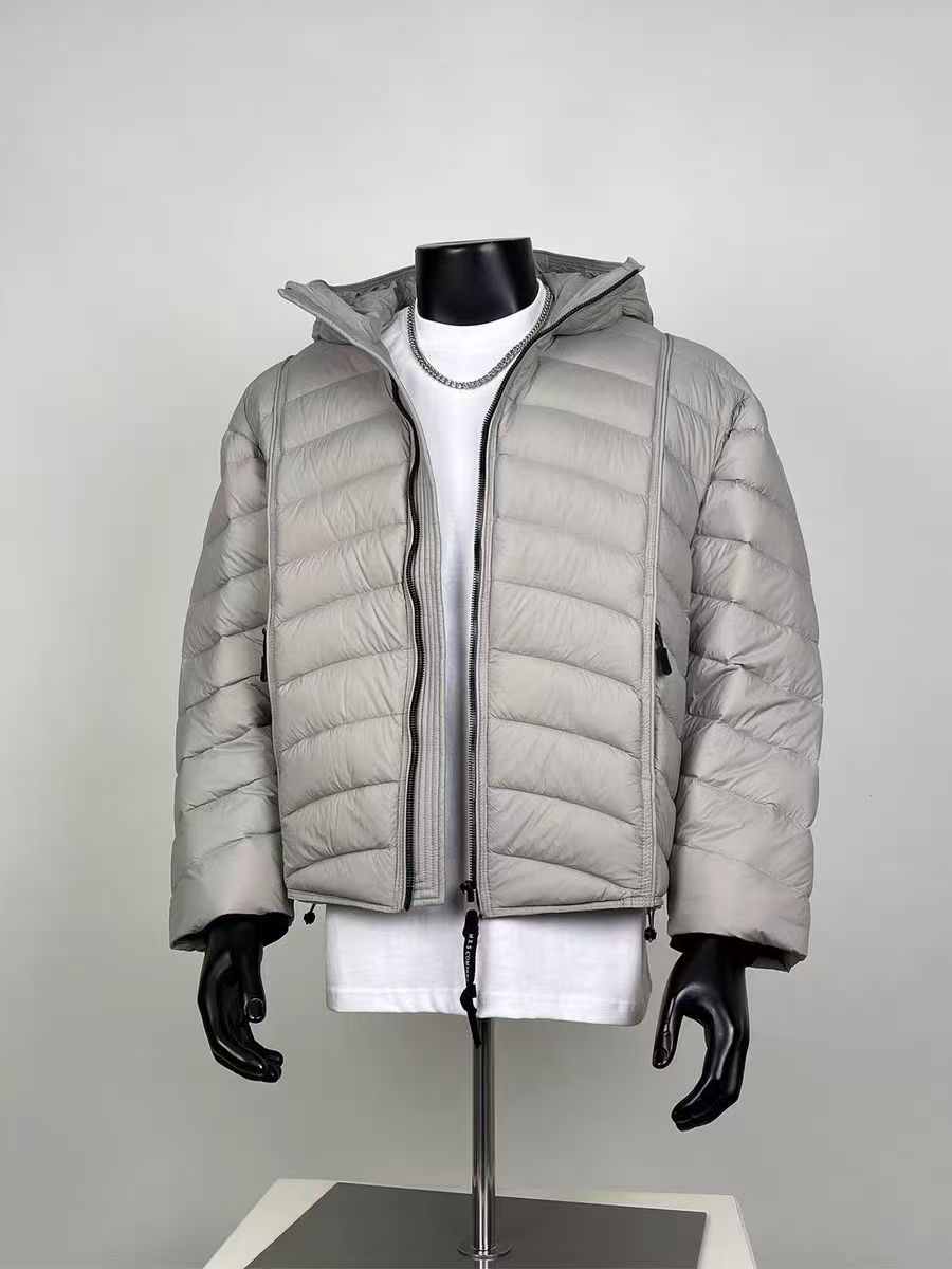 Men's Lightweight Quilted Hooded Puffer Jacket – Light Grey Winter Coat