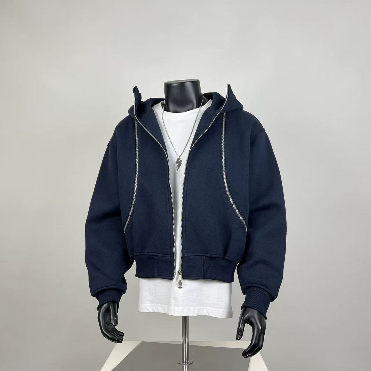 Multi-Zipper Streetwear Hoodie (Navy)