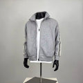 Men's Striped Track Jacket – Full-Zip Stand Collar Sweatshirt in Heather Grey