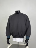 Men's Dark Grey Contrast Cuff Raglan Crewneck Casual Sweatshirt