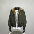 Men's Olive Green Faux Fur Trim Hooded Puffer Bomber Jacket