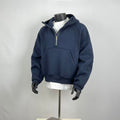 Oversized Cropped Half-Zip Hoodie - Navy Blue Streetwear Sweatshirt