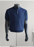 Men's Waffle Knit Henley Short Sleeve T-Shirt - Navy Blue