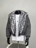 Grey Corduroy Faux Fur Lined Bomber Jacket