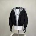 Black Cropped Parka Jacket – Grey Faux Fur Lined Hood Streetwear