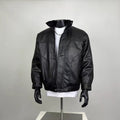 Black Faux Leather Sherpa Lined Bomber Jacket | Winter Warm Moto Coat
