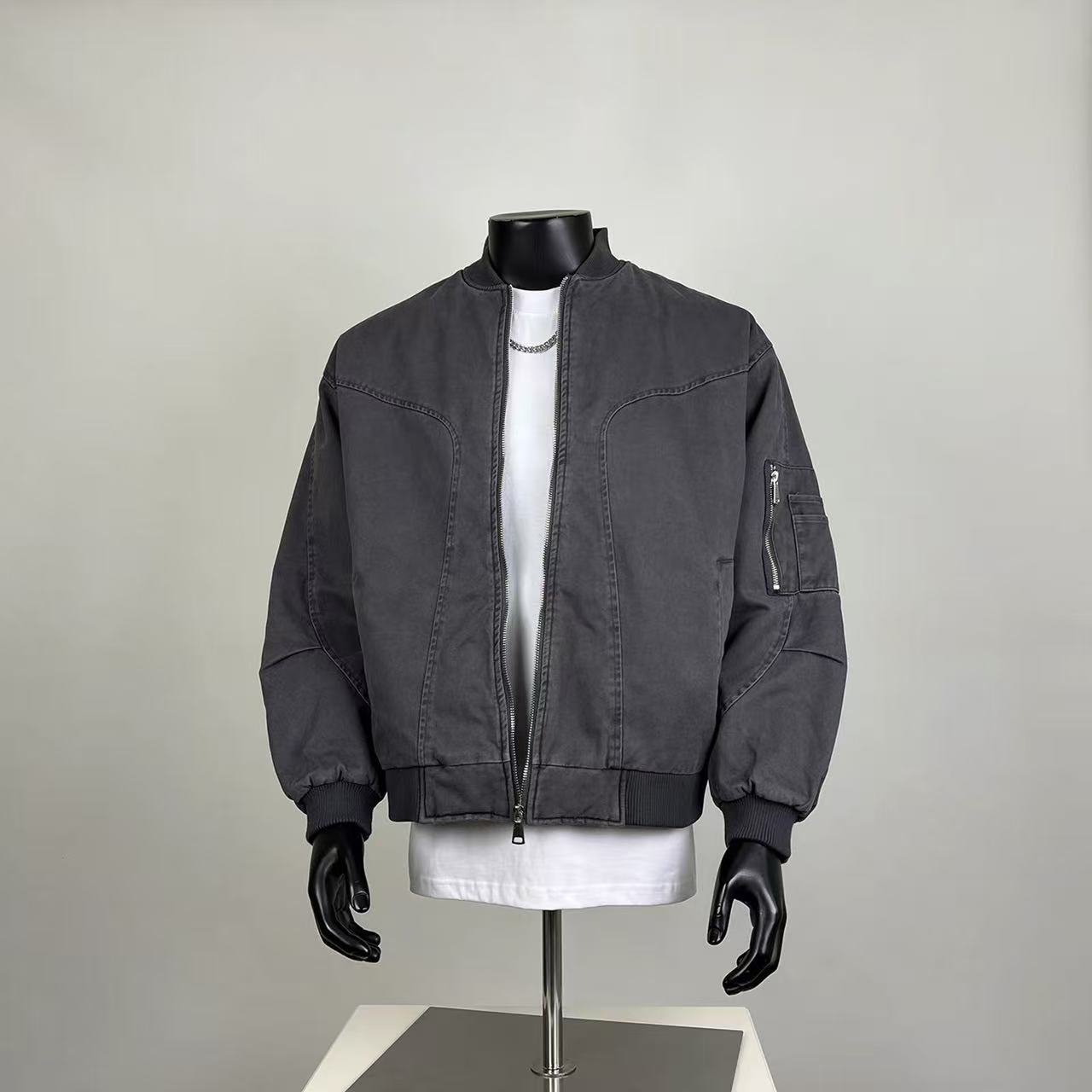 Vintage Washed Gray Bomber Jacket | Oversized Casual Streetwear Coat