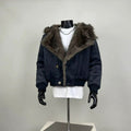 Dark Grey Faux Fur Collar Quilted Bomber Jacket – Vintage Style Statement Coat