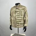 Beige Striped Chinese Knot Button-Down Shirt – Retro Oriental Oversized Long Sleeve Top