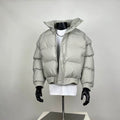 Light Grey Oversized Puffer Bomber Jacket – Minimalist Streetwear Winter Coat