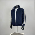 Men's Striped Track Jacket – Full-Zip Stand Collar Sweatshirt in Navy Blue