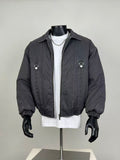 Dark Grey Washed Canvas Bomber Jacket – Strap Detail Utility Streetwear