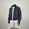 Dark Grey Cropped Zip-Up Jacket - Oversized Heavyweight Fleece Sweatshirt