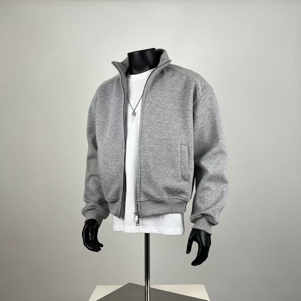Oversized Cropped Zip-Up Hoodie - Dark Heather Grey Streetwear Sweatshirt