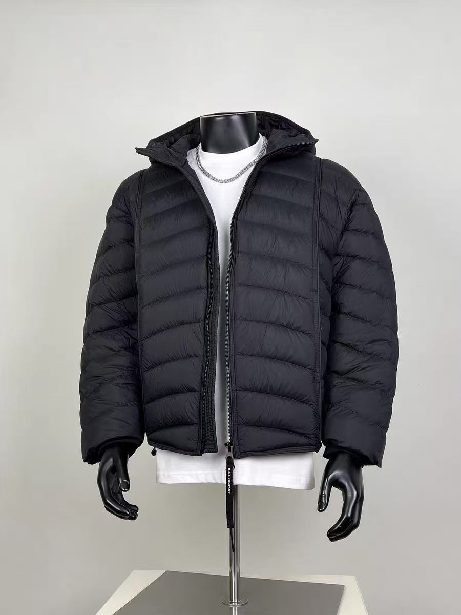 Men's Lightweight Quilted Hooded Puffer Jacket – Black Winter Coat