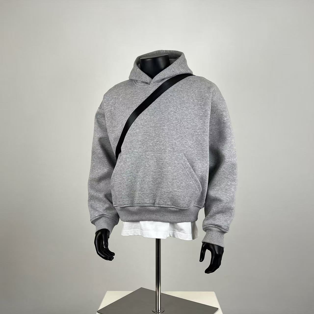 Heather Grey Cropped Hoodie - Oversized Fit Heavyweight Fleece Sweatshirt for Streetwear