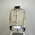Men's Vintage Beige Canvas Cropped Jacket with Gold D-Ring Fasteners