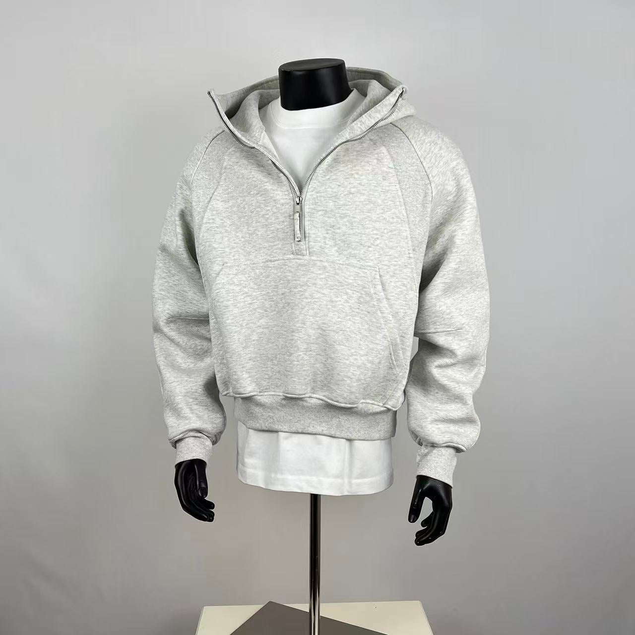 Oversized Cropped Half-Zip Hoodie - Heather Grey Streetwear Sweatshirt