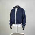 Navy Cropped Zip-Up Jacket - Oversized Heavyweight Fleece Sweatshirt