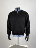Men's Black Mock Neck Sweatshirt with Striped Shirt Layered Design, Casual Preppy Top