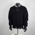 Oversized Distressed Frayed Edge Knit Sweater – Black Grunge Pullover