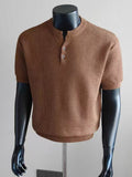 Men's Waffle Knit Henley Short Sleeve Sweater