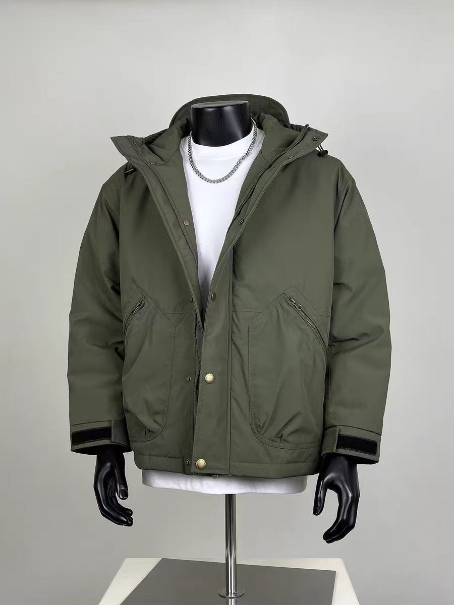 Men's Olive Green Hooded Utility Parka Jacket