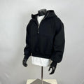 Oversized Cropped Half-Zip Hoodie - Black Streetwear Sweatshirt