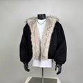 Men's Faux Fur Trim Suede Bomber Jacket - Black Cropped Style