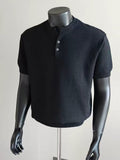 Men's Black Waffle Knit Henley Short Sleeve T-Shirt