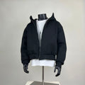 Oversized Cropped Zip-Up Hoodie - Black Streetwear Sweatshirt