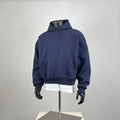 Navy Blue Cropped Hoodie - Oversized Fit Heavyweight Fleece Sweatshirt for Streetwear