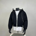 Black Oversized Cropped Zip-Up Hoodie - Double Zipper Heavyweight Sweatshirt